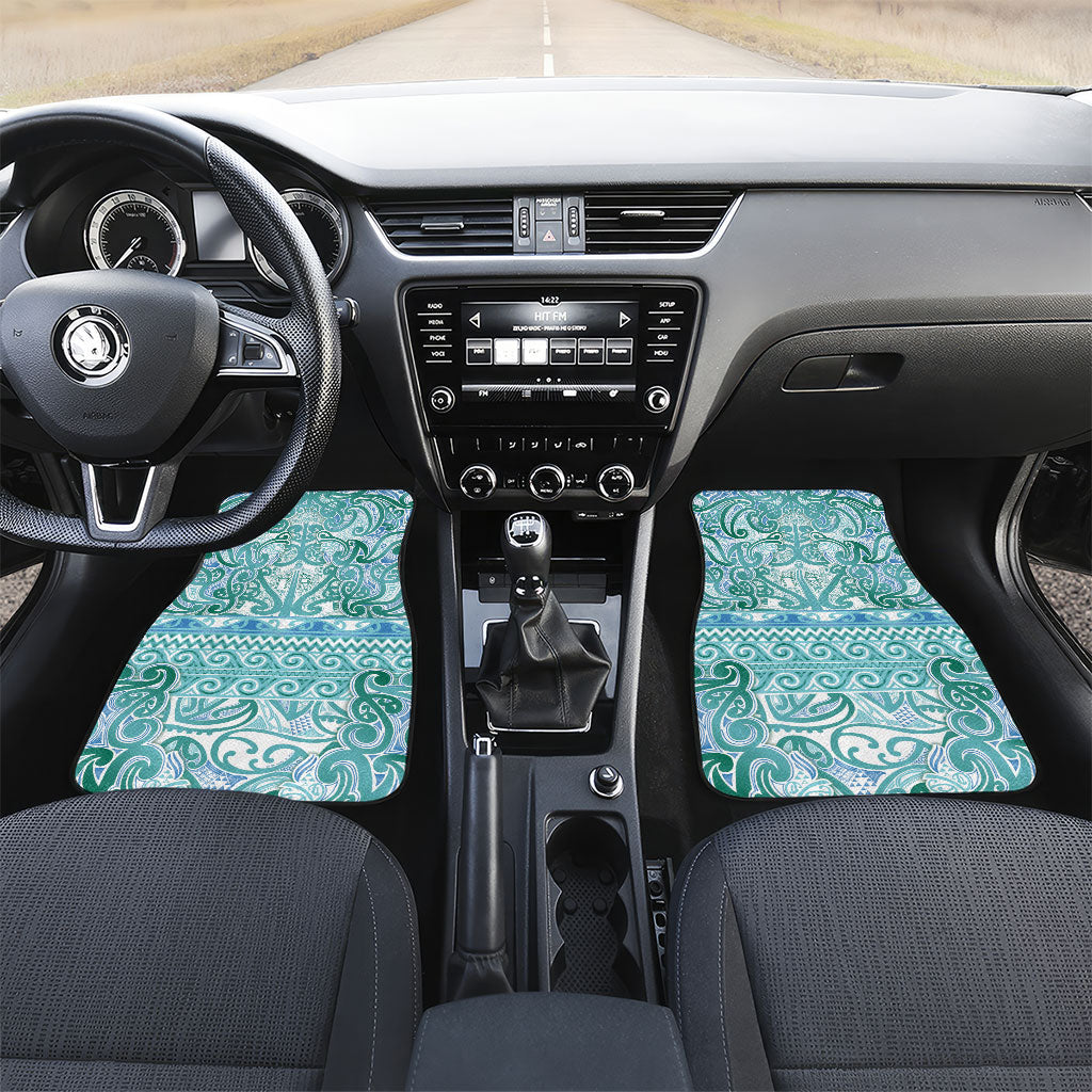Aotearoa Iwi Ngati Paoa Car Mats Maori Wharenui House Tribal Pattern LT9 Set 2pcs - Front Turquoise - Polynesian Pride