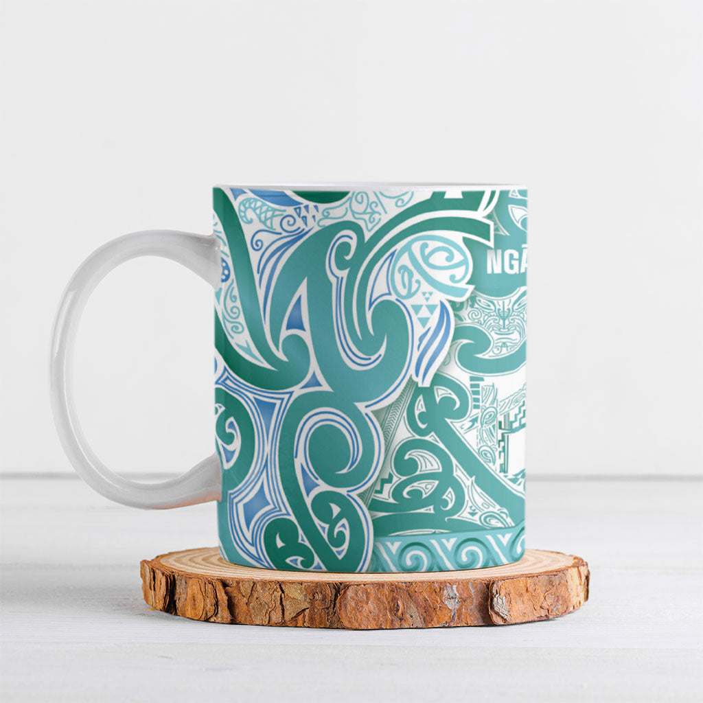 Aotearoa Iwi Ngati Paoa Ceramic Mug Maori Wharenui House Tribal Pattern LT9 Turquoise - Polynesian Pride