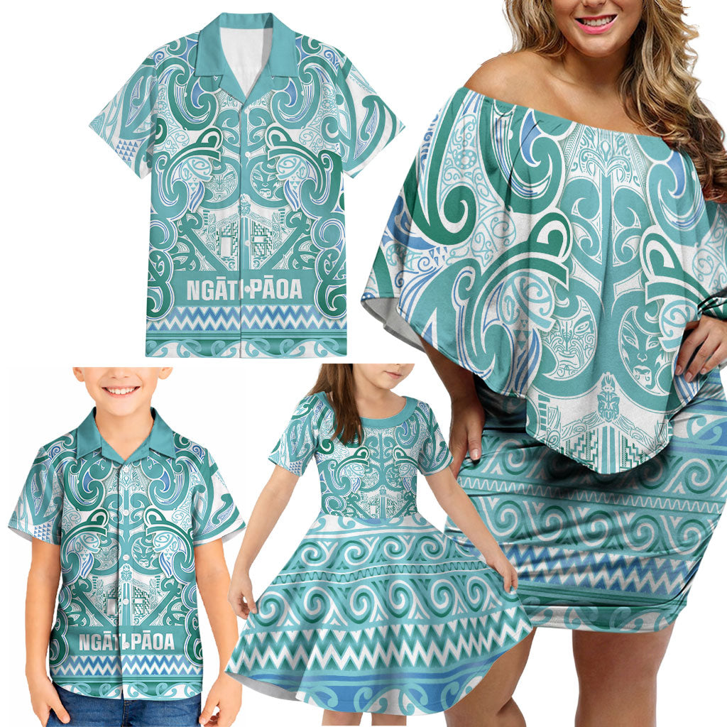 Aotearoa Iwi Ngati Paoa Family Matching Off Shoulder Short Dress and Hawaiian Shirt Maori Wharenui House Tribal Pattern LT9 - Polynesian Pride