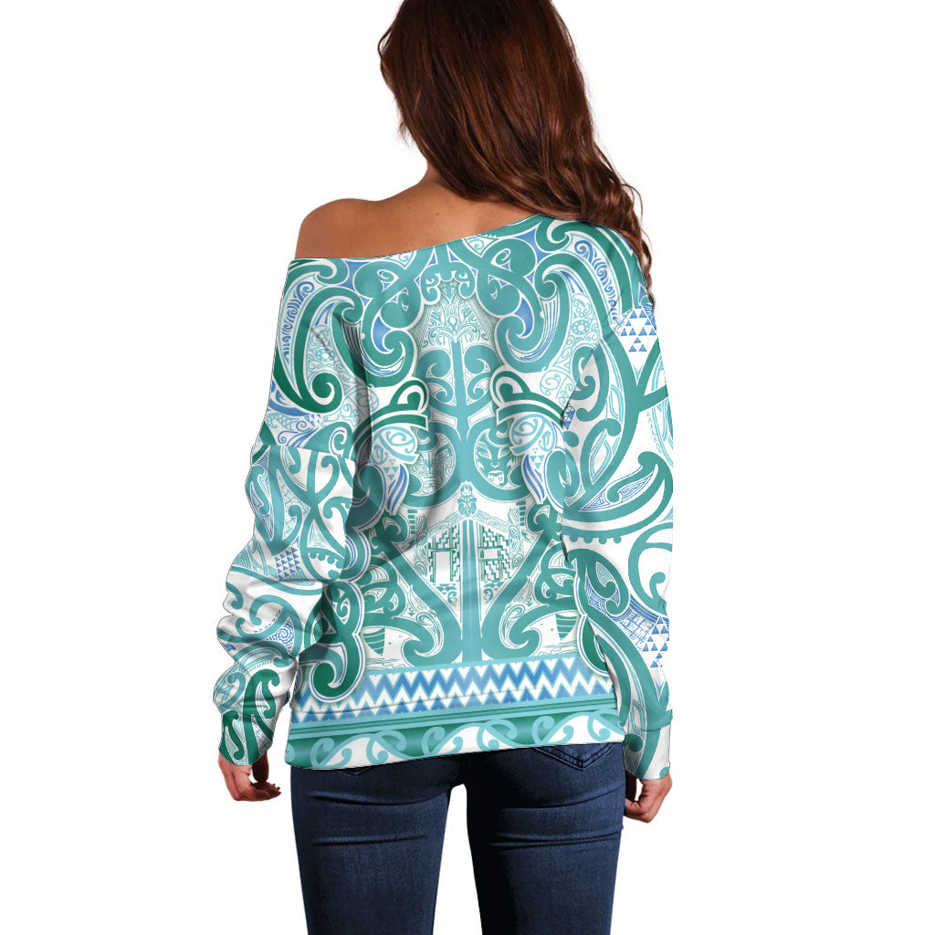 Aotearoa Iwi Ngati Paoa Off Shoulder Sweater Maori Wharenui House Tribal Pattern LT9 - Polynesian Pride