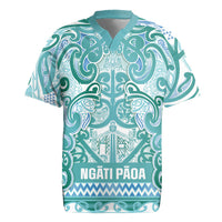 Aotearoa Iwi Ngati Paoa Rugby Jersey Maori Wharenui House Tribal Pattern LT9 Turquoise - Polynesian Pride