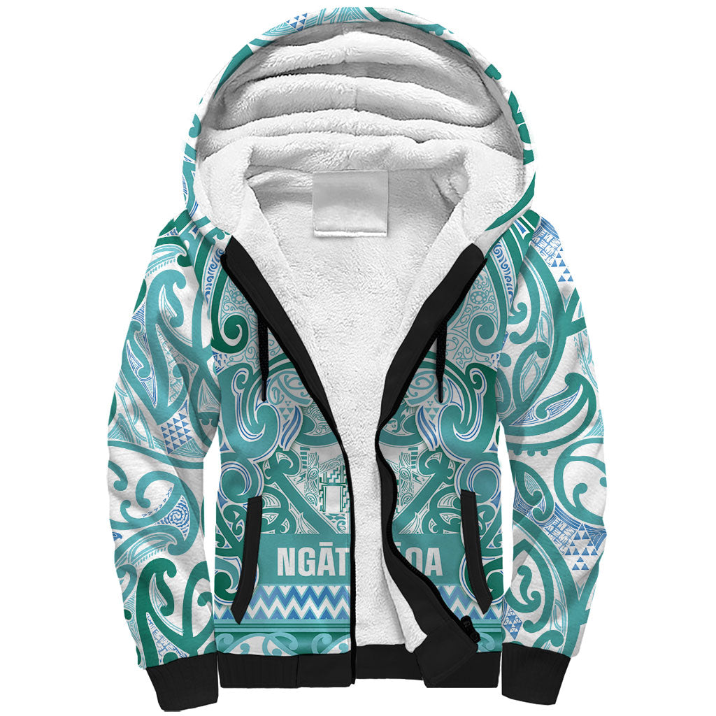 Aotearoa Iwi Ngati Paoa Sherpa Hoodie Maori Wharenui House Tribal Pattern LT9 Unisex Turquoise - Polynesian Pride