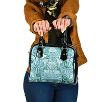 Aotearoa Iwi Ngati Paoa Shoulder Handbag Maori Wharenui House Tribal Pattern LT9 One Size Turquoise - Polynesian Pride