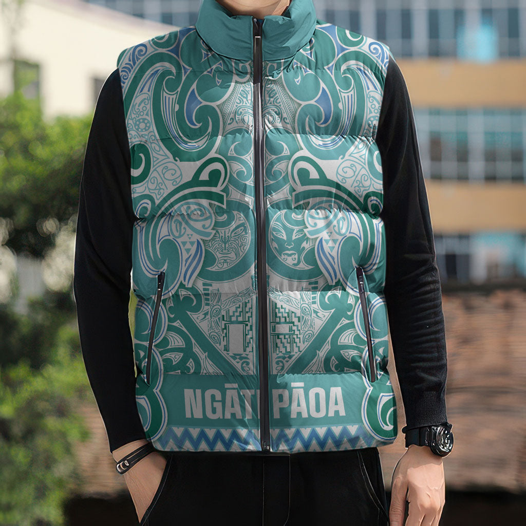Aotearoa Iwi Ngati Paoa Sleeveless Puffer Jacket Maori Wharenui House Tribal Pattern LT9 - Polynesian Pride