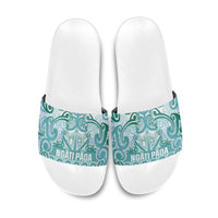 Aotearoa Iwi Ngati Paoa Slide Sandals Maori Wharenui House Tribal Pattern LT9 Turquoise - Polynesian Pride
