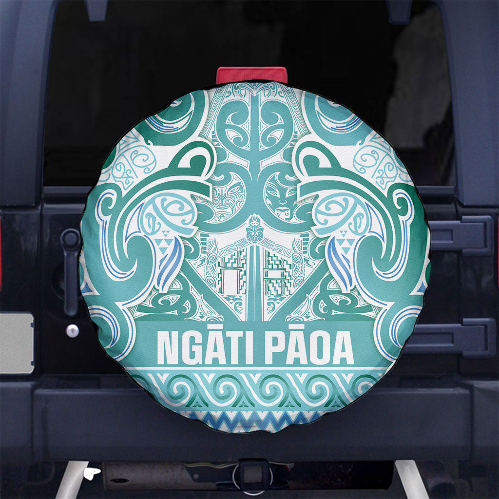 Aotearoa Iwi Ngati Paoa Spare Tire Cover Maori Wharenui House Tribal Pattern LT9 No hole Turquoise - Polynesian Pride