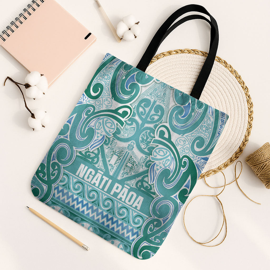 Aotearoa Iwi Ngati Paoa Tote Bag Maori Wharenui House Tribal Pattern LT9 Black Strap One Size Turquoise - Polynesian Pride