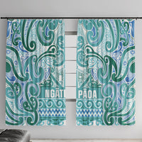 Aotearoa Iwi Ngati Paoa Window Curtain Maori Wharenui House Tribal Pattern LT9 With Hooks Turquoise - Polynesian Pride