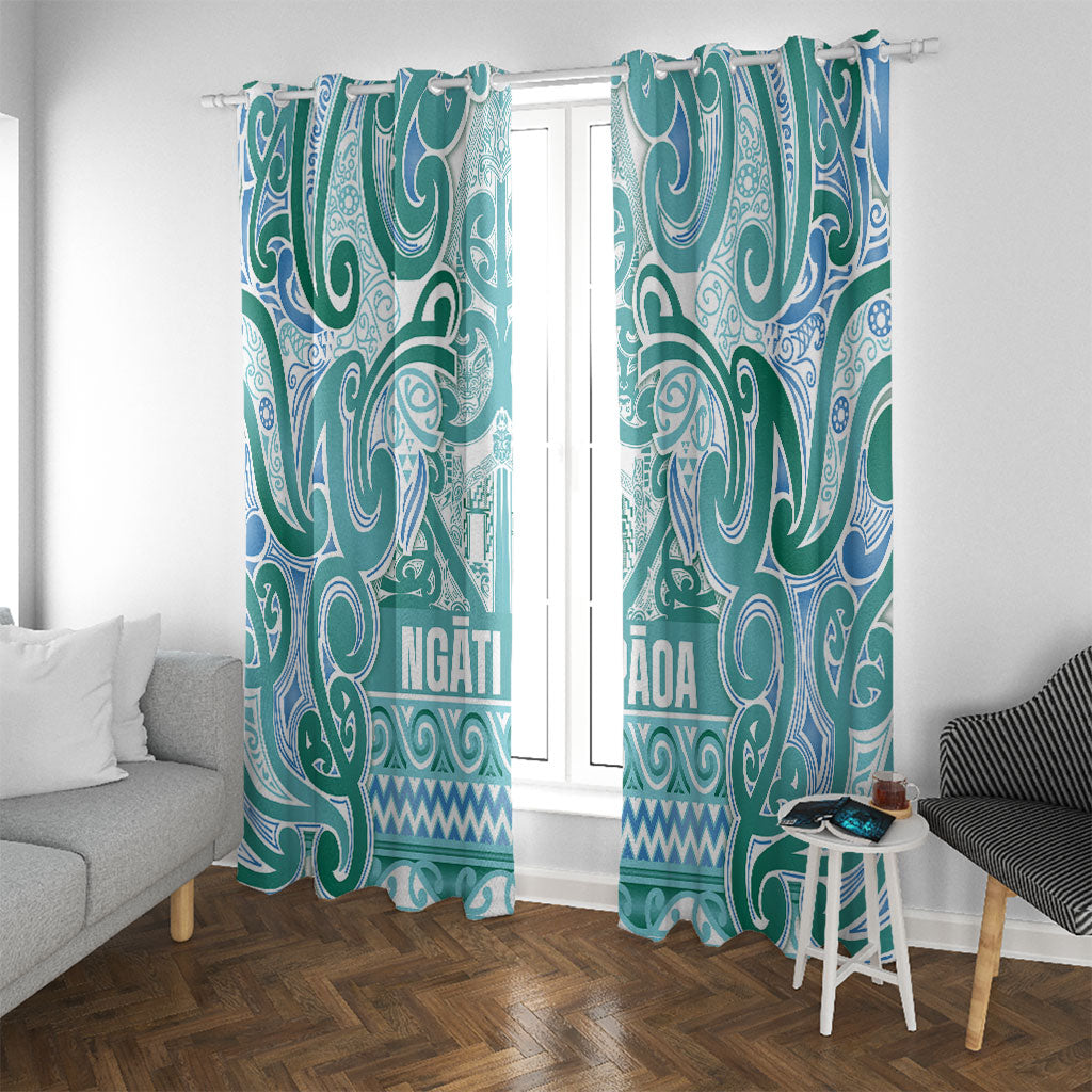 Aotearoa Iwi Ngati Paoa Window Curtain Maori Wharenui House Tribal Pattern LT9 With Grommets Turquoise - Polynesian Pride