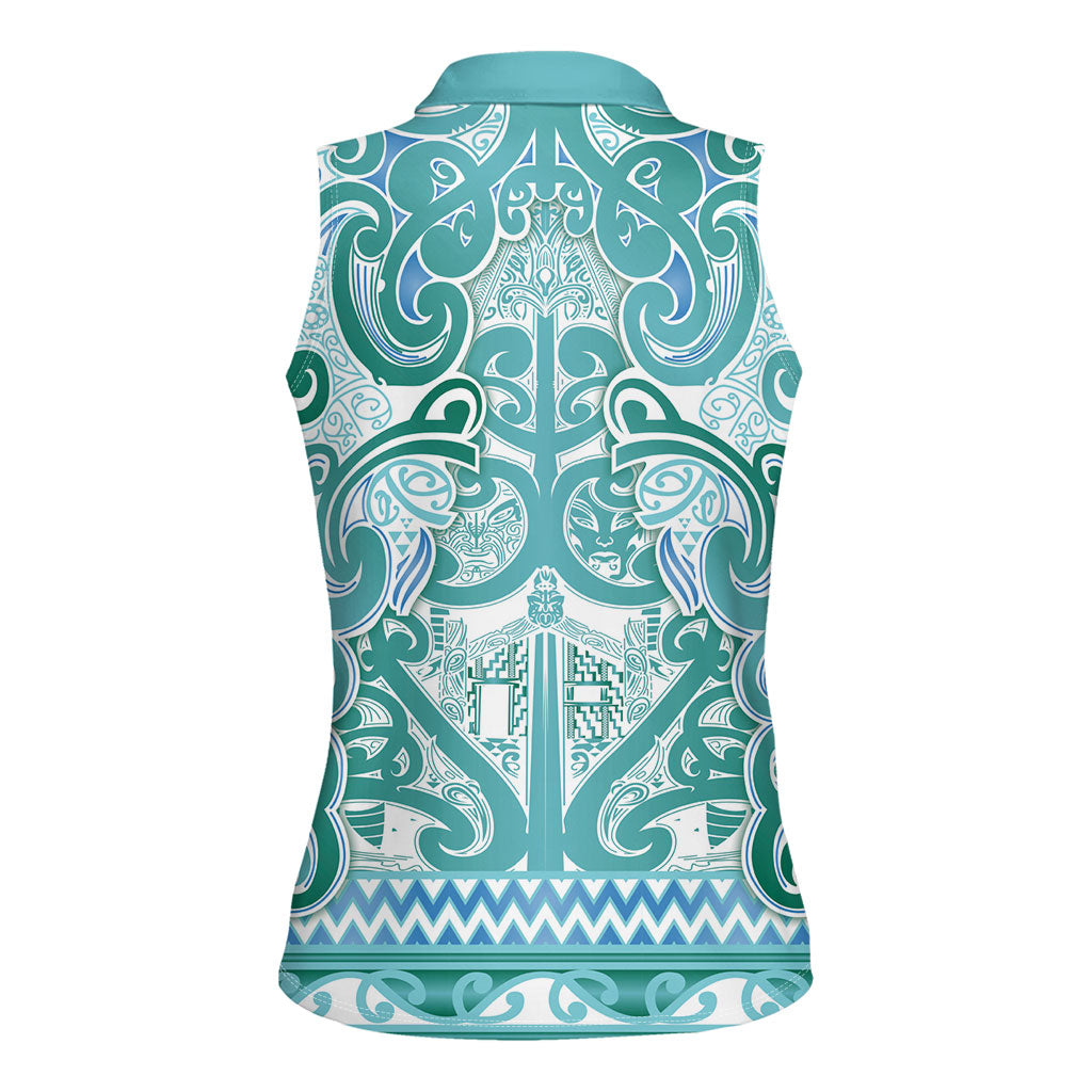 Aotearoa Iwi Ngati Paoa Women Sleeveless Polo Shirt Maori Wharenui House Tribal Pattern LT9 - Polynesian Pride