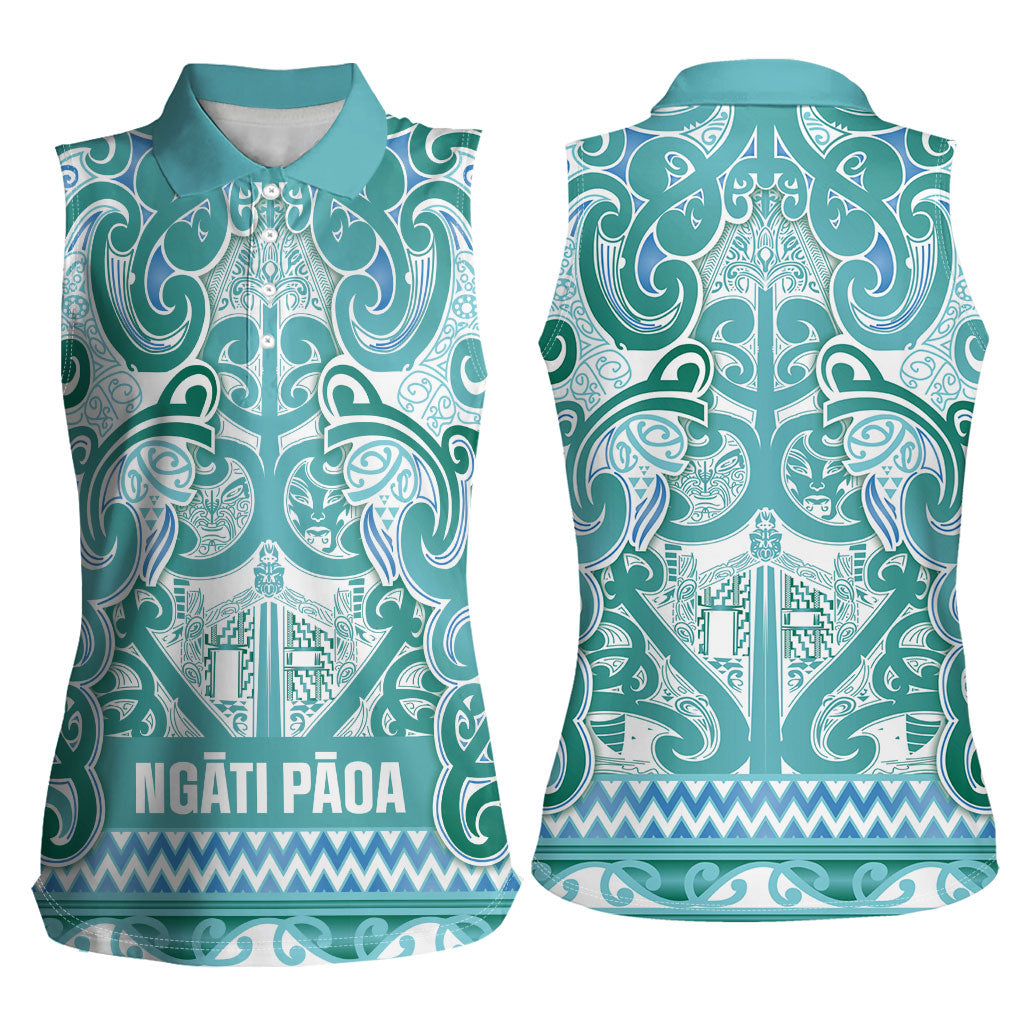 Aotearoa Iwi Ngati Paoa Women Sleeveless Polo Shirt Maori Wharenui House Tribal Pattern LT9 - Polynesian Pride