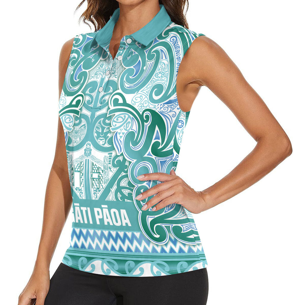Aotearoa Iwi Ngati Paoa Women Sleeveless Polo Shirt Maori Wharenui House Tribal Pattern LT9 - Polynesian Pride