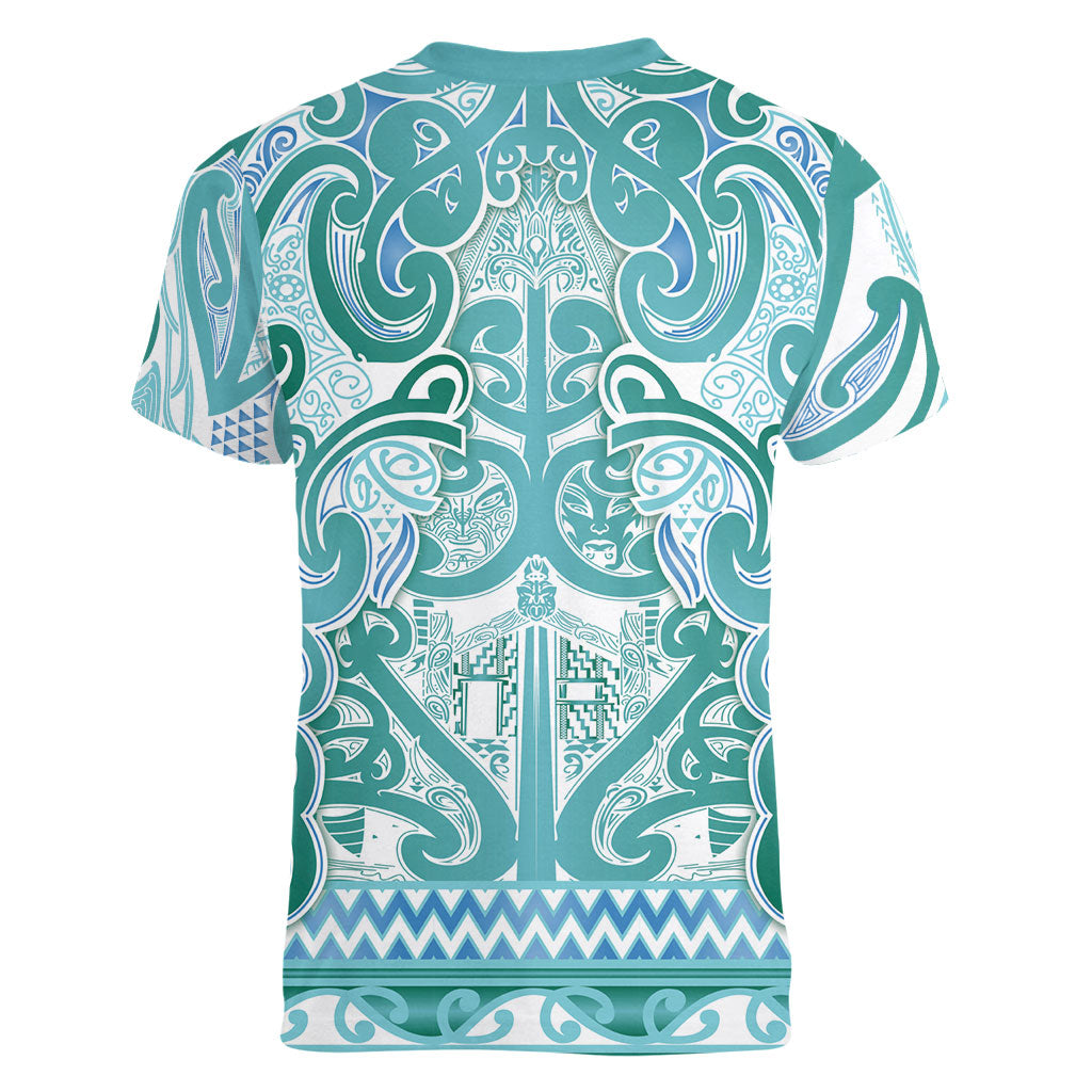 Aotearoa Iwi Ngati Paoa Women V-Neck T-Shirt Maori Wharenui House Tribal Pattern LT9 - Polynesian Pride
