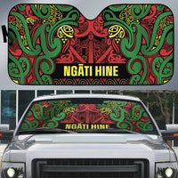 Aotearoa Iwi Ngati Hine Auto Sun Shade Maori Wharenui House Tribal Pattern LT9 Deep Green - Polynesian Pride