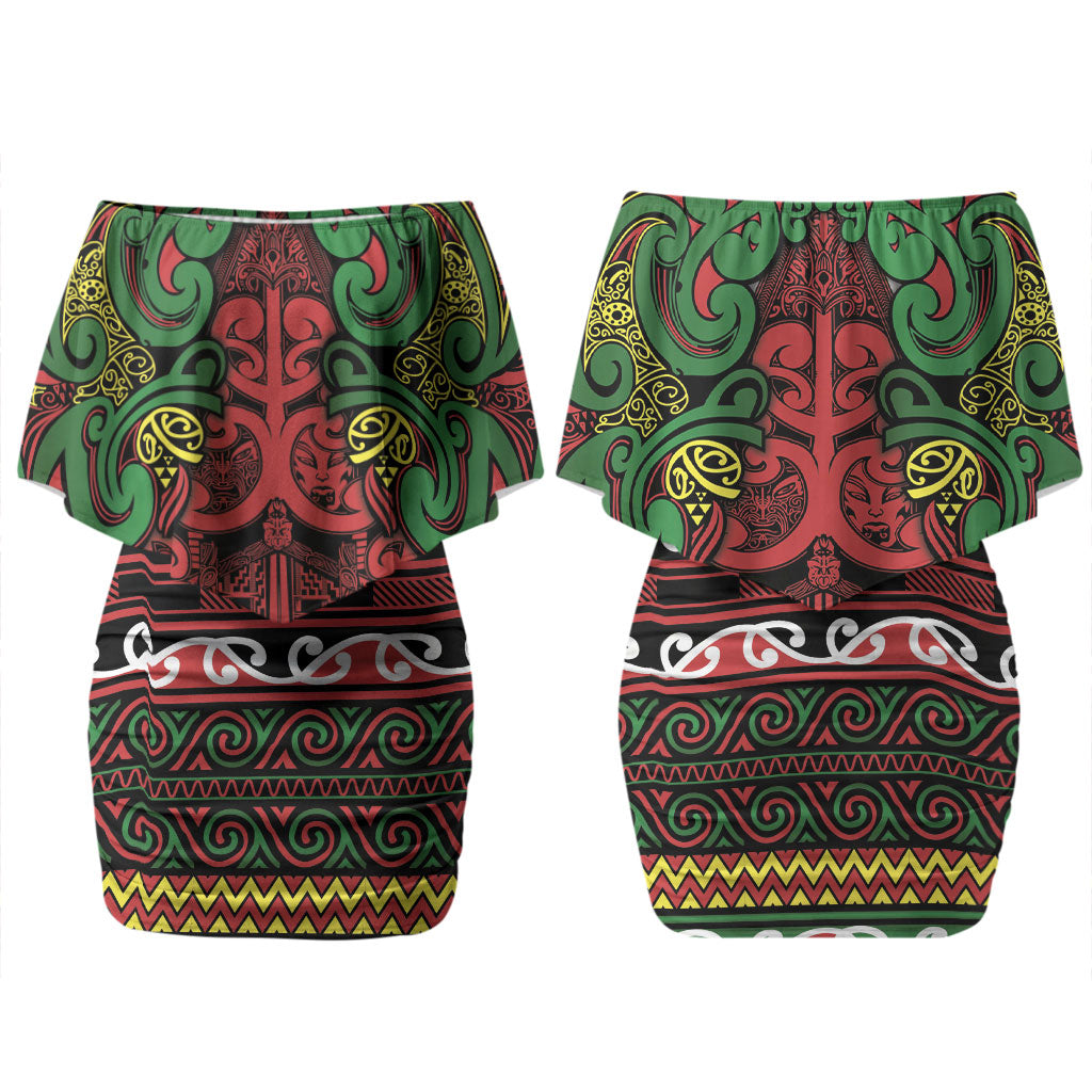 Aotearoa Iwi Ngati Hine Couples Matching Off Shoulder Short Dress and Long Sleeve Button Shirt Maori Wharenui House Tribal Pattern LT9 - Polynesian Pride