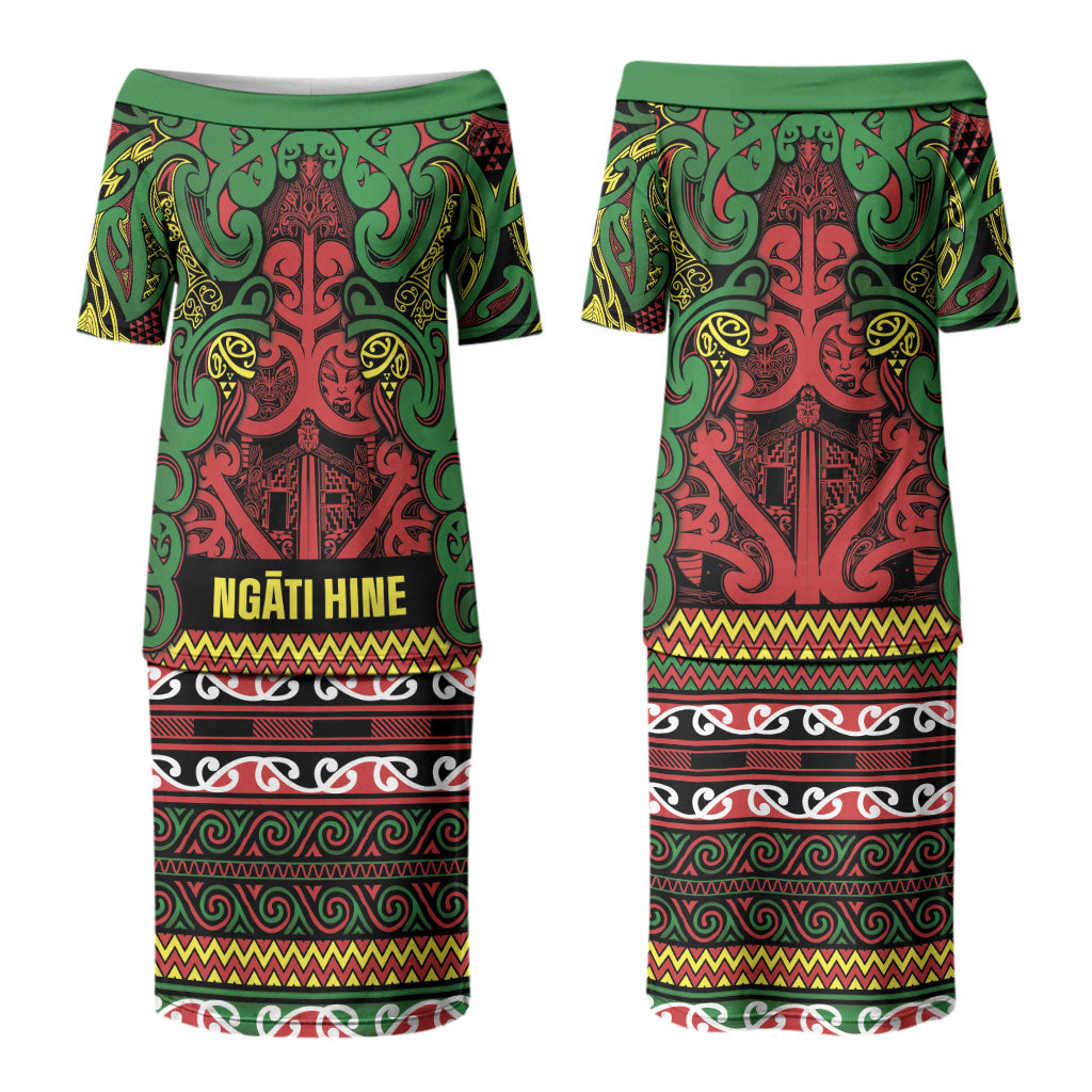 Aotearoa Iwi Ngati Hine Couples Matching Puletasi and Hawaiian Shirt Maori Wharenui House Tribal Pattern LT9 - Polynesian Pride