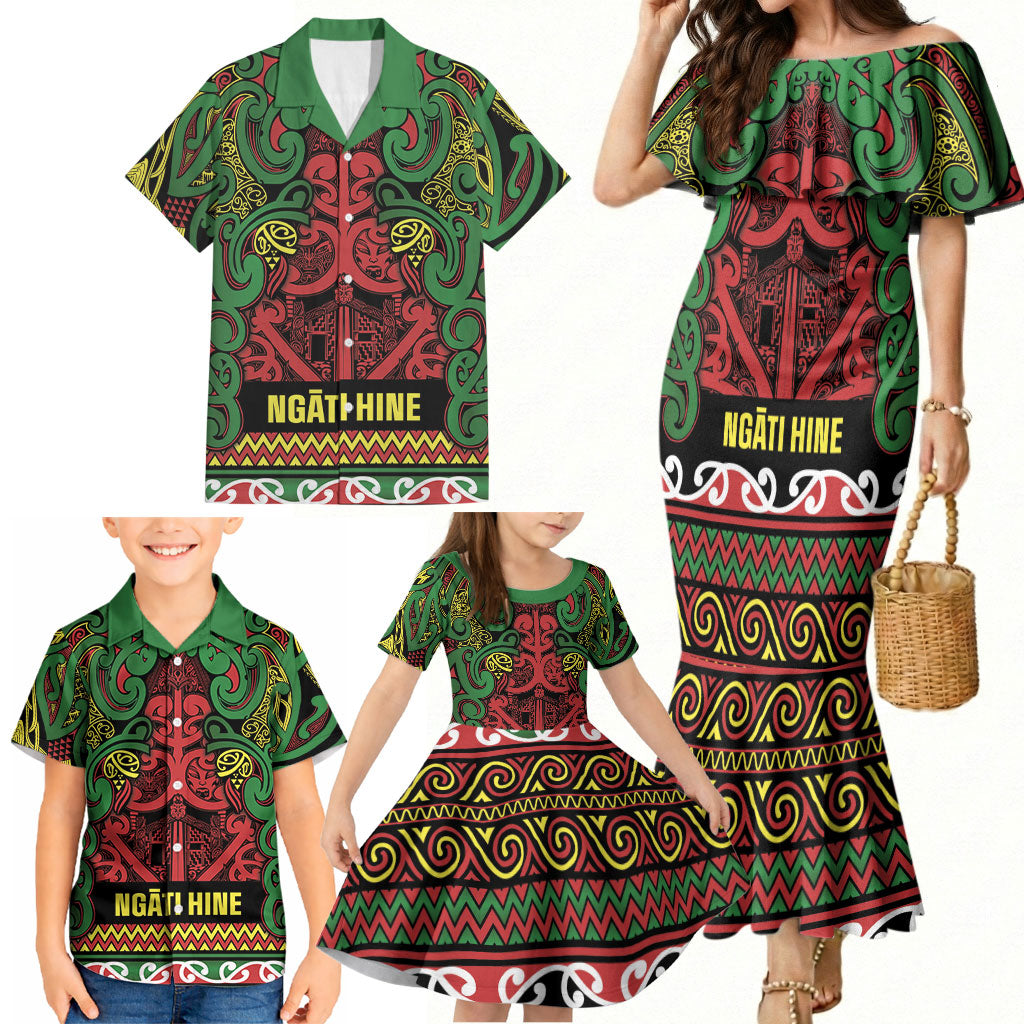 Aotearoa Iwi Ngati Hine Family Matching Mermaid Dress and Hawaiian Shirt Maori Wharenui House Tribal Pattern LT9 - Polynesian Pride