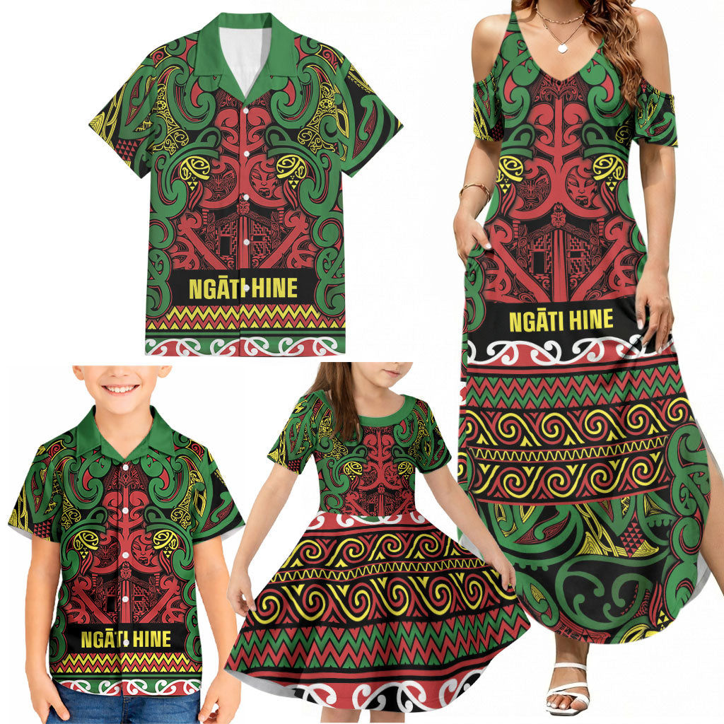 Aotearoa Iwi Ngati Hine Family Matching Summer Maxi Dress and Hawaiian Shirt Maori Wharenui House Tribal Pattern LT9 - Polynesian Pride