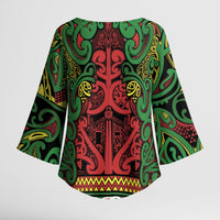 Aotearoa Iwi Ngati Hine Kimono Sleeve Blouse Maori Wharenui House Tribal Pattern LT9 - Polynesian Pride