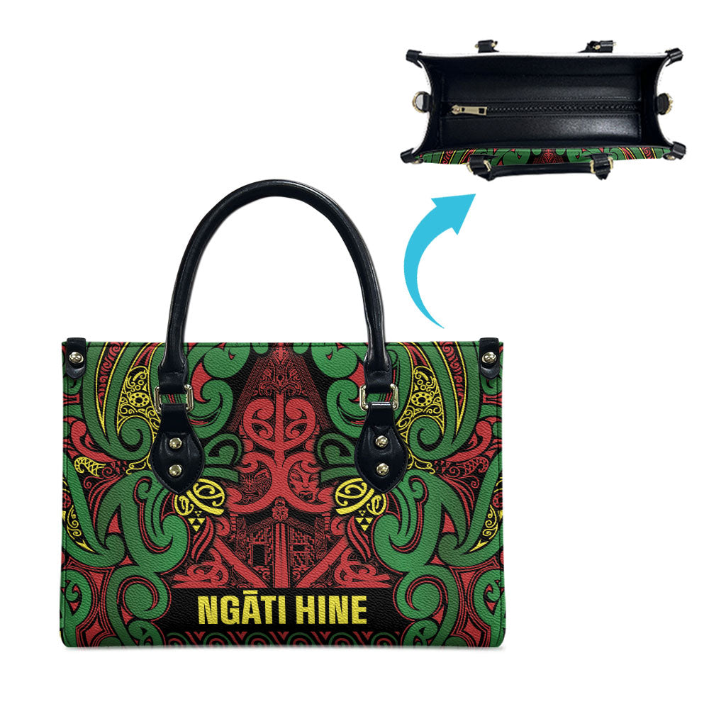 Aotearoa Iwi Ngati Hine Leather Bag Maori Wharenui House Tribal Pattern LT9 - Polynesian Pride