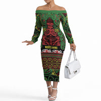 Aotearoa Iwi Ngati Hine Off The Shoulder Long Sleeve Dress Maori Wharenui House Tribal Pattern LT9 Women Deep Green - Polynesian Pride