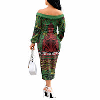 Aotearoa Iwi Ngati Hine Off The Shoulder Long Sleeve Dress Maori Wharenui House Tribal Pattern LT9 - Polynesian Pride