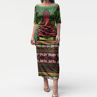 Aotearoa Iwi Ngati Hine Puletasi Maori Wharenui House Tribal Pattern LT9 Long Dress Deep Green - Polynesian Pride
