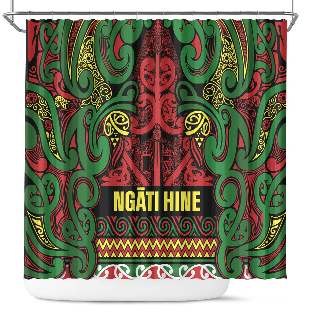 Aotearoa Iwi Ngati Hine Shower Curtain Maori Wharenui House Tribal Pattern LT9 Deep Green - Polynesian Pride