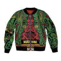 Aotearoa Iwi Ngati Hine Sleeve Zip Bomber Jacket Maori Wharenui House Tribal Pattern LT9 Unisex Deep Green - Polynesian Pride