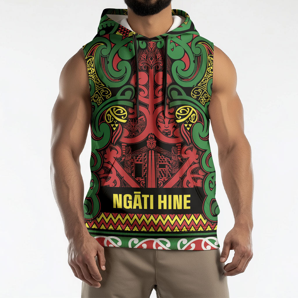 Aotearoa Iwi Ngati Hine Sleeveless Hoodie Maori Wharenui House Tribal Pattern LT9 - Polynesian Pride