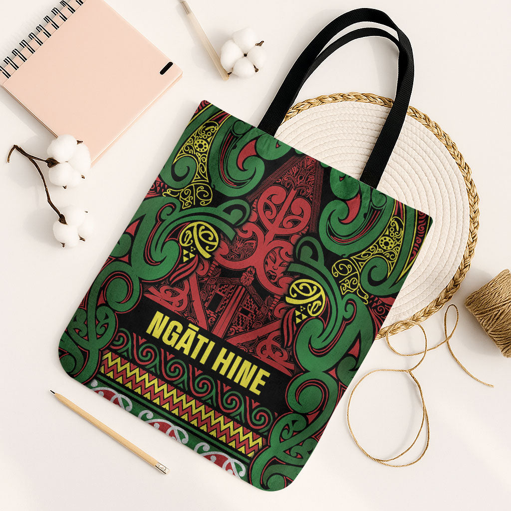 Aotearoa Iwi Ngati Hine Tote Bag Maori Wharenui House Tribal Pattern LT9 Black Strap One Size Deep Green - Polynesian Pride