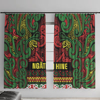 Aotearoa Iwi Ngati Hine Window Curtain Maori Wharenui House Tribal Pattern LT9 With Hooks Deep Green - Polynesian Pride