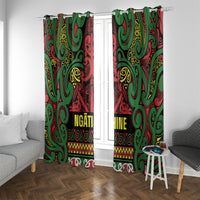 Aotearoa Iwi Ngati Hine Window Curtain Maori Wharenui House Tribal Pattern LT9 With Grommets Deep Green - Polynesian Pride