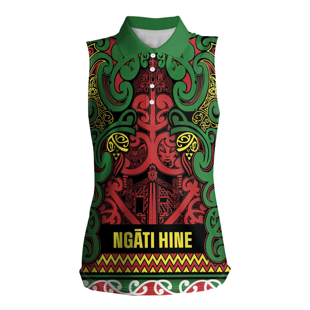 Aotearoa Iwi Ngati Hine Women Sleeveless Polo Shirt Maori Wharenui House Tribal Pattern LT9 Female Deep Green - Polynesian Pride