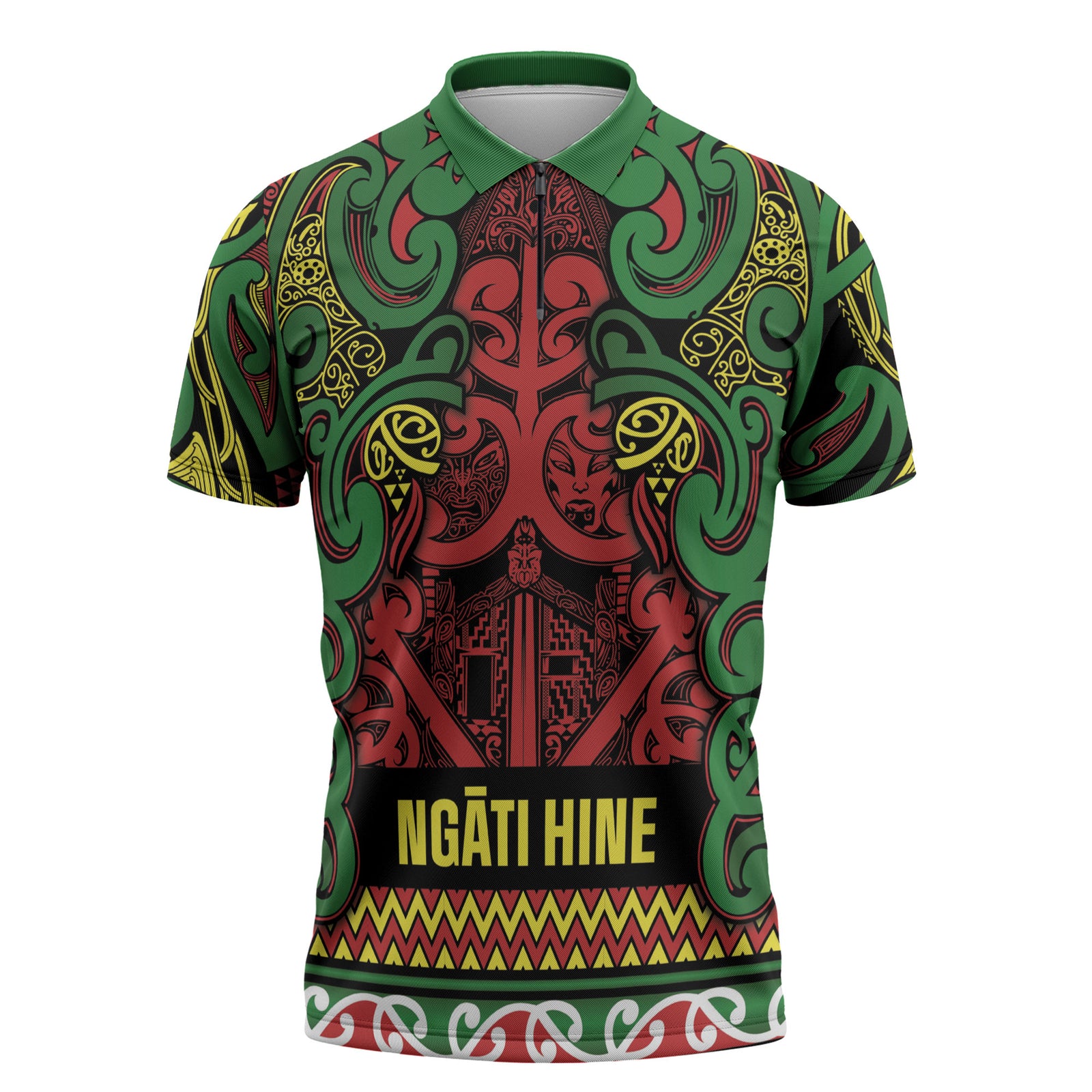 Aotearoa Iwi Ngati Hine Zipper Polo Shirt Maori Wharenui House Tribal Pattern