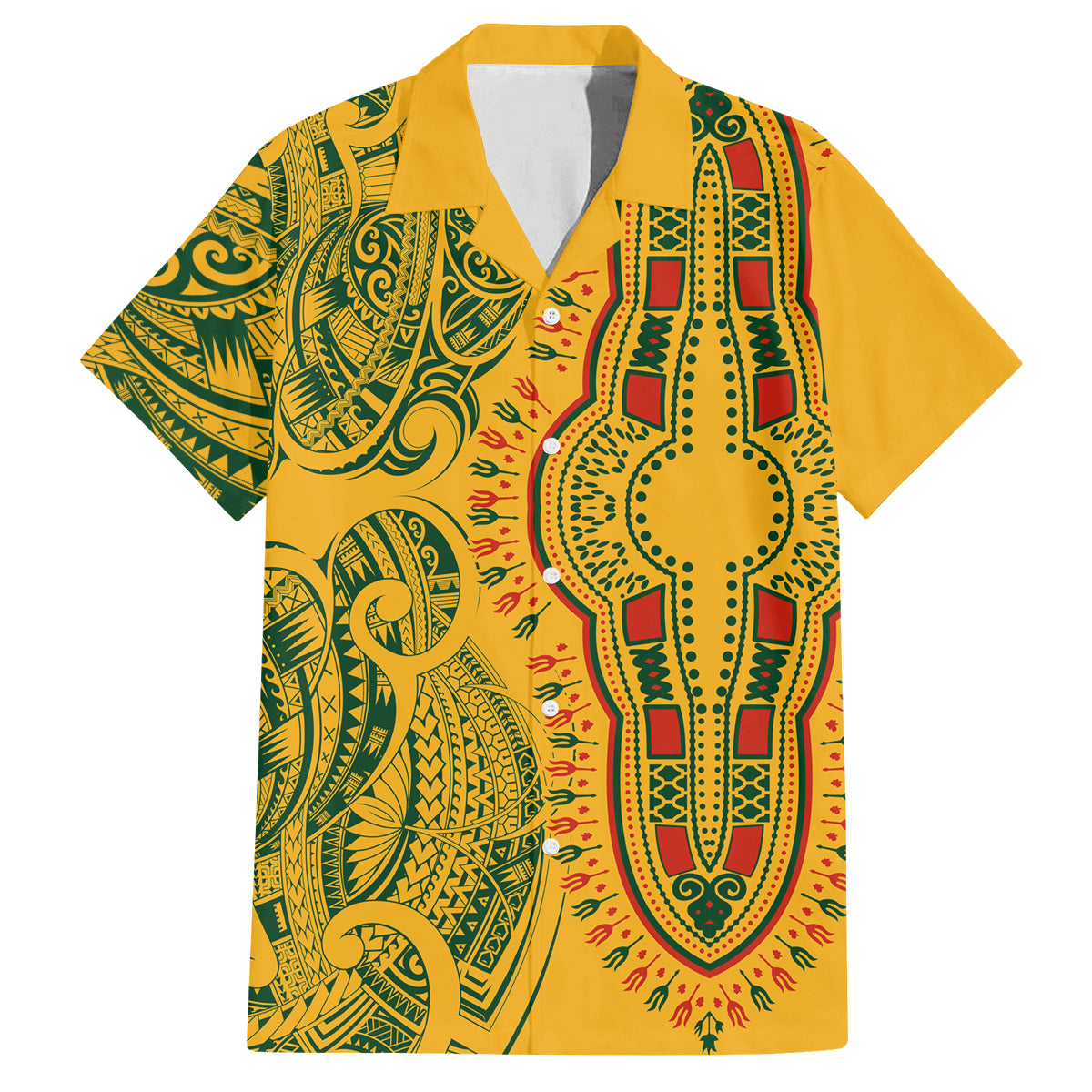 Africa Dashiki Family Matching Summer Maxi Dress and Hawaiian Shirt African Tribal Art Mixed Polynesian Tattoo Gold Color Unique LT9 Dad's Shirt - Short Sleeve Gold - Polynesian Pride