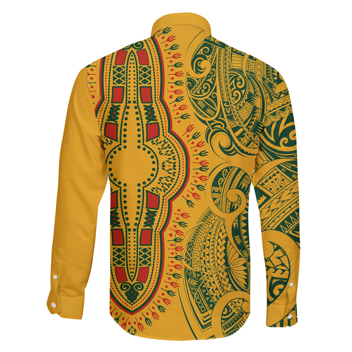 Africa Dashiki Family Matching Summer Maxi Dress and Hawaiian Shirt African Tribal Art Mixed Polynesian Tattoo Gold Color Unique LT9 - Polynesian Pride