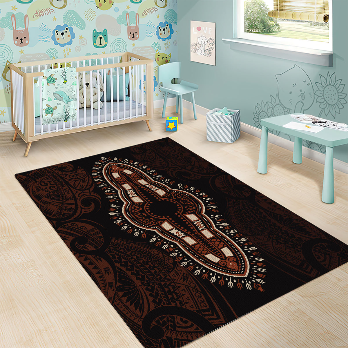 Africa Dashiki Area Rug African Tribal Art Mixed Polynesian Tattoo Red Color Unique LT9 - Polynesian Pride