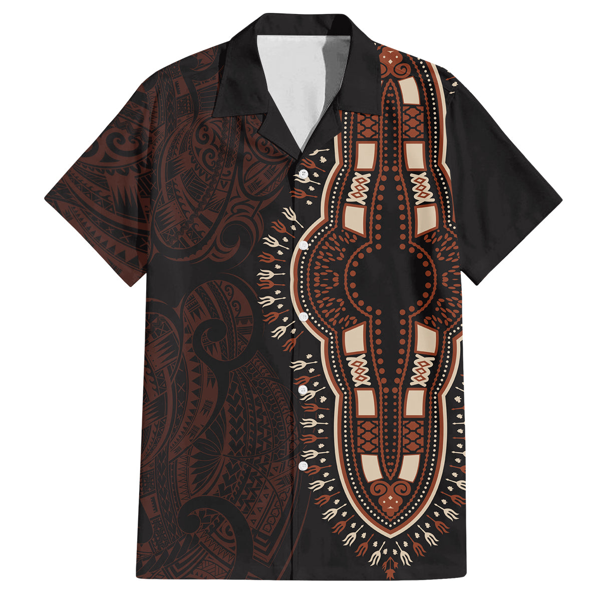 Africa Dashiki Family Matching Puletasi Dress and Hawaiian Shirt African Tribal Art Mixed Polynesian Tattoo Red Color Unique LT9 Dad's Shirt - Short Sleeve Red - Polynesian Pride