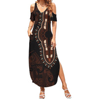 Africa Dashiki Family Matching Summer Maxi Dress and Hawaiian Shirt African Tribal Art Mixed Polynesian Tattoo Red Color Unique LT9 Mom's Dress Red - Polynesian Pride