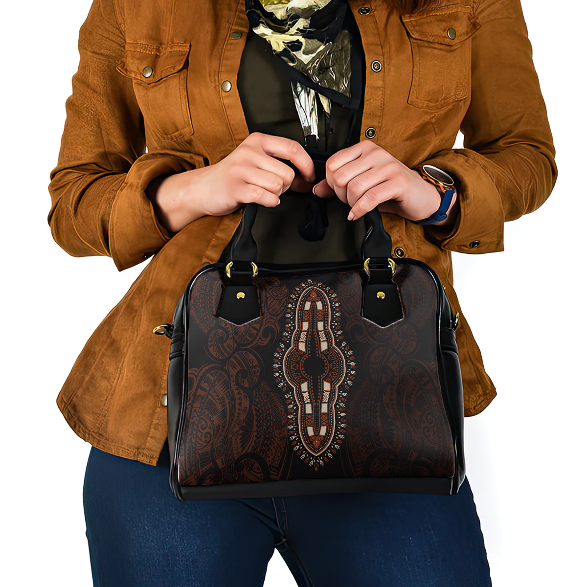 Africa Dashiki Shoulder Handbag African Tribal Art Mixed Polynesian Tattoo Red Color Unique LT9 - Polynesian Pride