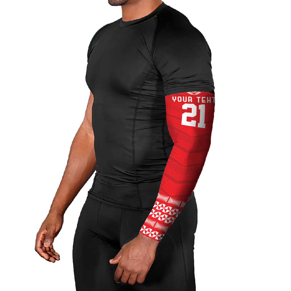 Custom Mate Ma'a Tonga Heritage Arm Sleeves Pacific Tribal Rugby Red Edition - Polynesian Pride