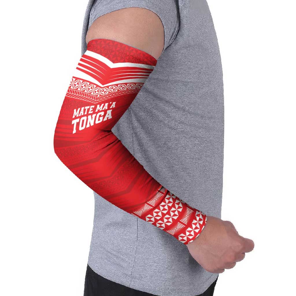 Custom Mate Ma'a Tonga Heritage Arm Sleeves Pacific Tribal Rugby Red Edition - Polynesian Pride