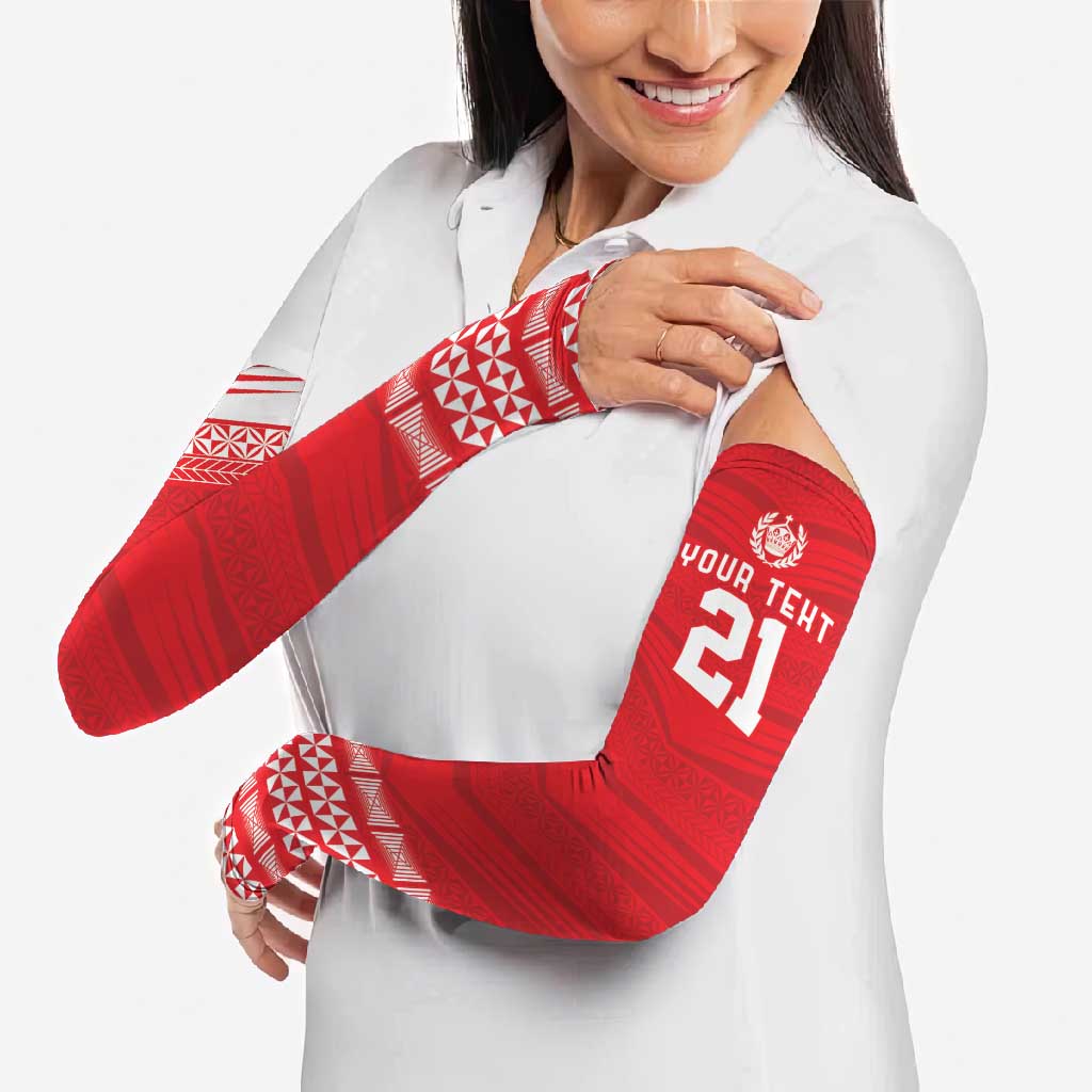 Custom Mate Ma'a Tonga Heritage Arm Sleeves Pacific Tribal Rugby Red Edition - Polynesian Pride