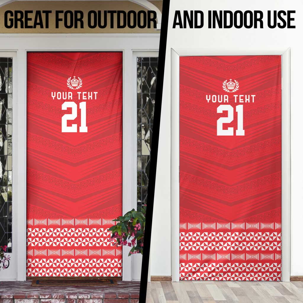 Custom Mate Ma'a Tonga Heritage Door Cover Pacific Tribal Rugby Red Edition - Polynesian Pride