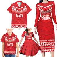 Custom Mate Ma'a Tonga Heritage Family Matching Long Sleeve Bodycon Dress and Hawaiian Shirt Pacific Tribal Rugby Red Edition LT9 - Polynesian Pride