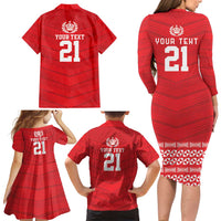 Custom Mate Ma'a Tonga Heritage Family Matching Long Sleeve Bodycon Dress and Hawaiian Shirt Pacific Tribal Rugby Red Edition LT9 - Polynesian Pride