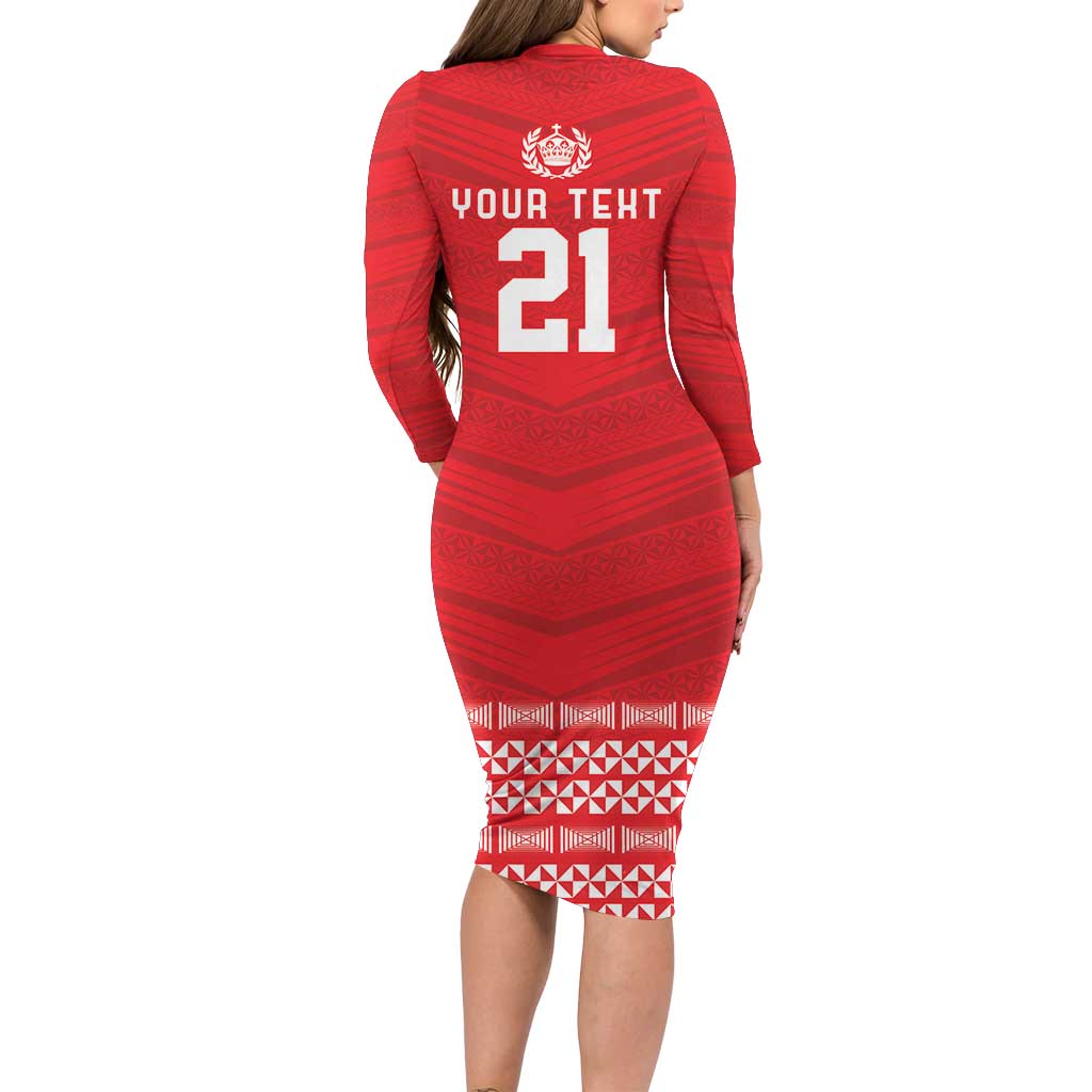 Custom Mate Ma'a Tonga Heritage Family Matching Long Sleeve Bodycon Dress and Hawaiian Shirt Pacific Tribal Rugby Red Edition LT9 - Polynesian Pride