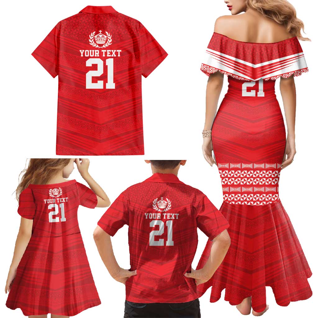 Custom Mate Ma'a Tonga Heritage Family Matching Mermaid Dress and Hawaiian Shirt Pacific Tribal Rugby Red Edition LT9 - Polynesian Pride