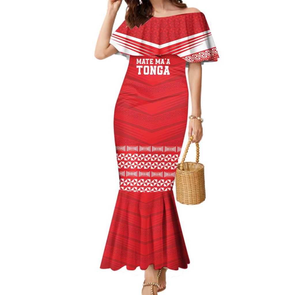 Custom Mate Ma'a Tonga Heritage Family Matching Mermaid Dress and Hawaiian Shirt Pacific Tribal Rugby Red Edition LT9 Mom's Dress Red - Polynesian Pride